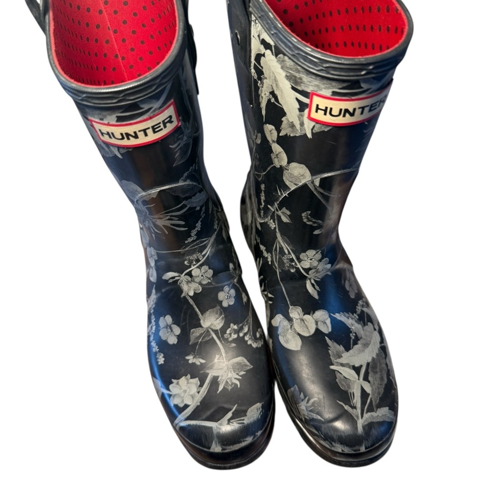 Hunter Black and White Floral Boots